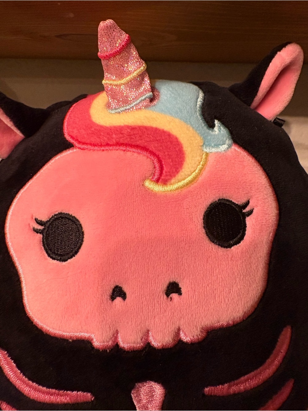 Squishmallows Black Plush Unicorn Skeleton Backpack with Pink Accents - Picture 2 of 5